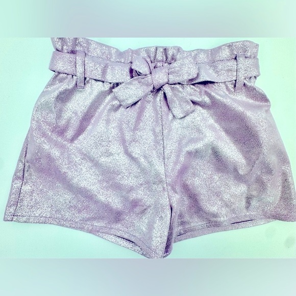 Flapdoodles Shiny Lavender Paper Bag Faux-Tie-Waist Shorts - Picture 3 of 4